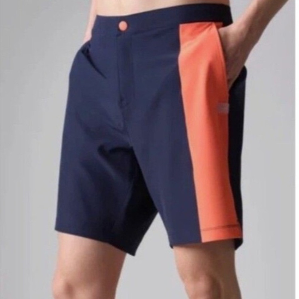 Rhone Barrier Swim Short Navy Emberglow Orange 6" Inseam Mens Small Vacation NEW